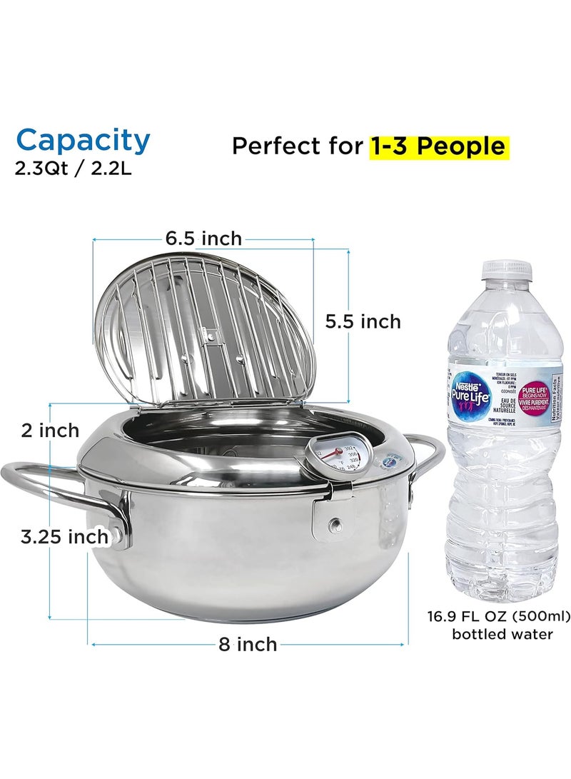 حلة قلى ستانلس ستيل بترمومتر وغطاء مصفاة – 2.2 لتر لتحمير البطاطس والفراخ والجمبري على الغاز والكهرباء والاندكشن - Image 5
